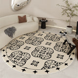 Tapis Rond Géométrique Noir & Crème Style Français – Salon & Chambre 9