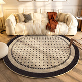 Tapis Rond Géométrique Damier Bleu & Crème – Salon & Chambre 5