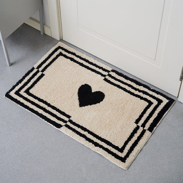 Tapis Entrée Coeur Touffeté Noir Blanc Moderne Hall Chambre
