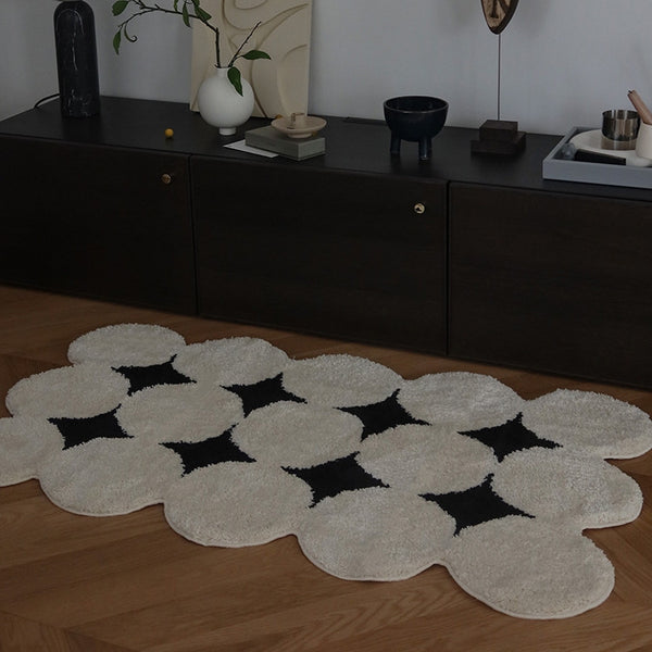 Tapis Touffeté Nordique Pois Géométriques Noir et Blanc