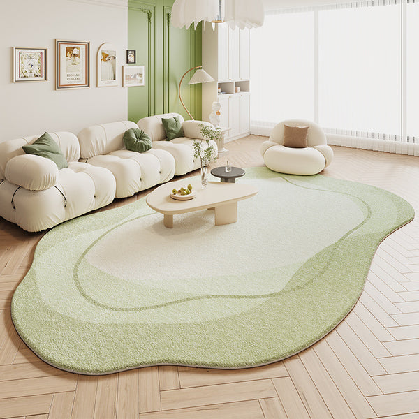 Tapis Irrégulier Luxe – Forme Organique Douce Beige & Vert | Salon Chambre