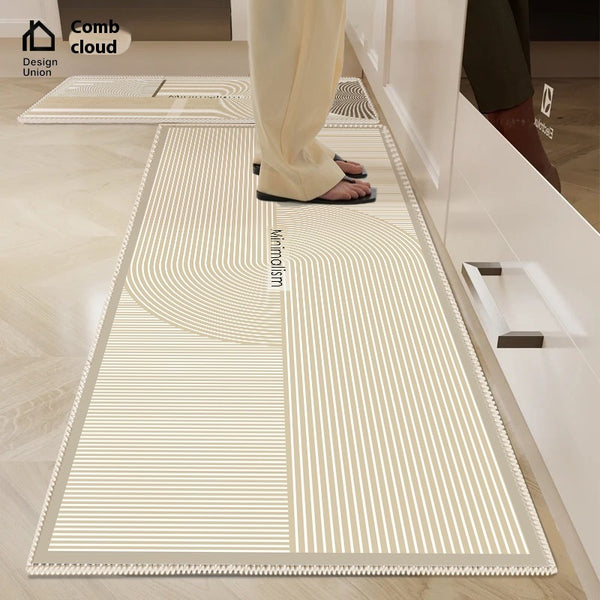 Tapis de Cuisine Lavable Velours Bouclé Rayé – Nordique