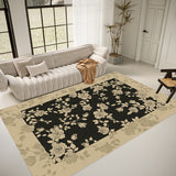 Tapis Floral Rétro Fond Crème Luxe Européen Salon Grande Taille 4