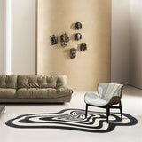 Tapis Forme Irrégulière Lignes Vagues Bleu & Noir – Salon & Chambre 3