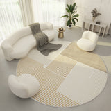 Tapis Rond Velours Crème Relief Anneaux – Salon & Chambre 5
