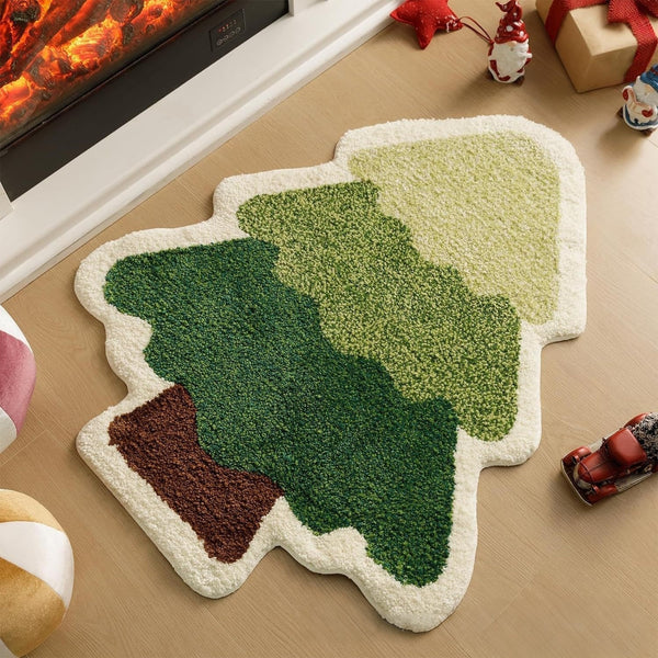 Tapis de Noël Imitation Cachemire – Père Noël, Sapin, Bonhomme de Neige