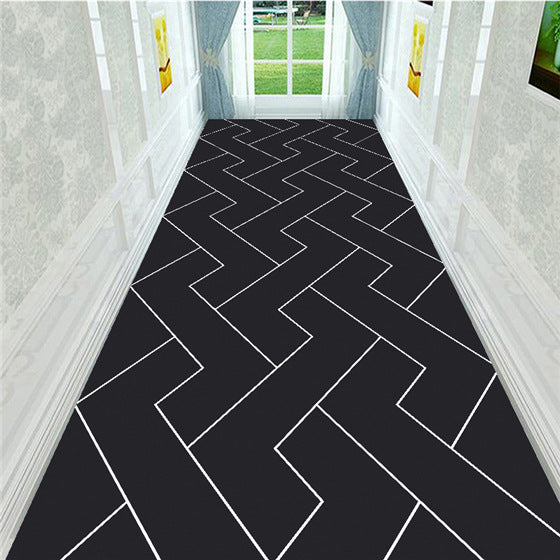Tapis Runner Couloir Géométrique Noir Imprimé – Hôtel & Entrée