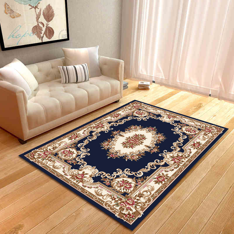 Tapis Persan Oriental Médaillon Floral – Salon Classique – Bleu, Crème & Rouge — Tapinna®