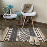 Tapis Rectangulaire Coton Tissé Motif Kilim Franges – Entrée & Salon 9