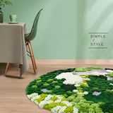 Tapis Rond Laine Mélangée Mousse Forêt Fait Main – Vert Naturel 3