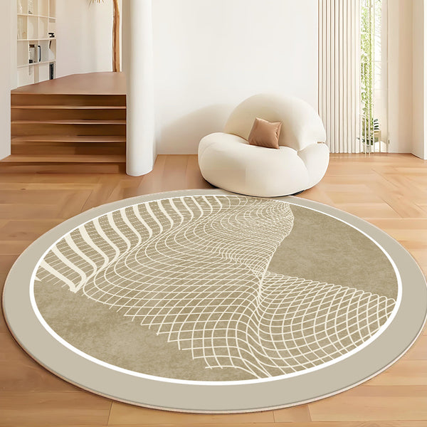 Tapis Rond Beige Uni Minimaliste Absorbant – Bureau & Salon