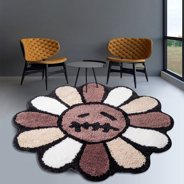 Tapis Rond Fleur Tufté – Beige & Marron – Salon & Chambre