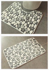 Set 3 Pièces Salle de Bain – Motif Galets Gris & Blanc | Tapis & Contour WC 7