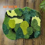 Tapis Irrégulier Gazon Mousse Vert Fleurs Naturel Salon 9