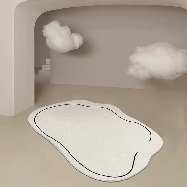Tapis Ovale Nuage Blanc Lait Géométrique Abstrait – Salon