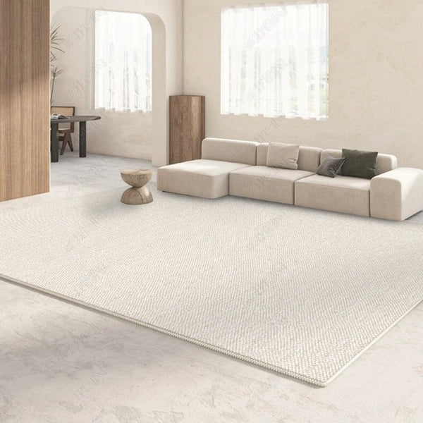 Tapis Salon Grand Format Crème Uni Texturé Style Japonais