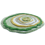Tapis Rond Laine Artisanal Motif Spirale Floral Vert & Or – Salon & Chambre 6
