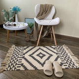 Tapis Rectangulaire Coton Tissé Motif Kilim Franges – Entrée & Salon 11