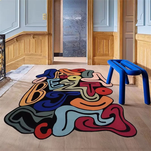 Tapis Irrégulier Graffiti Coloré Pop Art Velours Cristal Salon