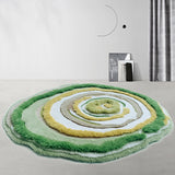 Tapis Rond Laine Artisanal Motif Spirale Floral Vert & Or – Salon & Chambre 1