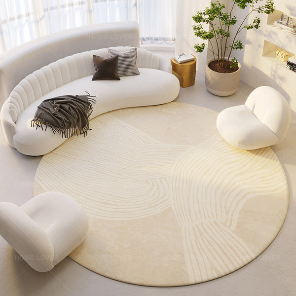 Tapis Rond Velours Cristal Rayé Crème – Style Silence