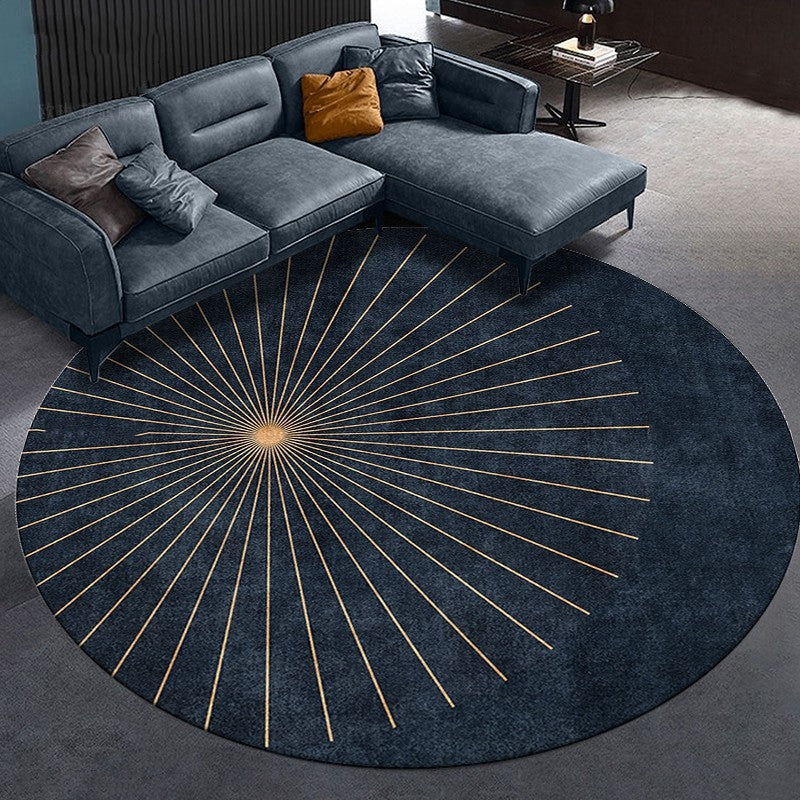 Tapis Rond Géométrique Lignes – Bureau & Salon – Gris & Bleu — Tapinna®