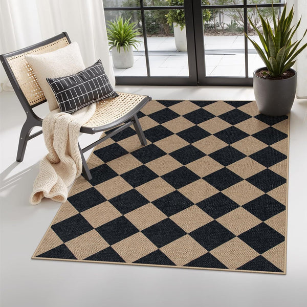 Tapis Damier Losanges Bicolore en Velours Doux