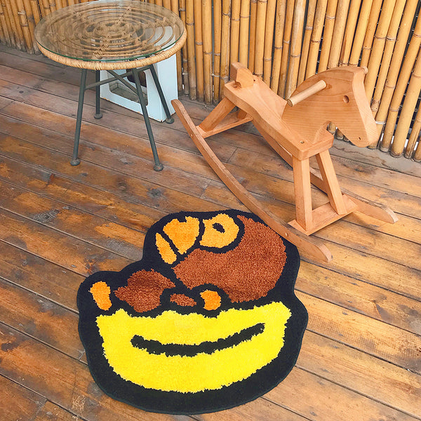 Tapis Forme Banana Monkey Cartoon Streetwear – Jaune et Noir