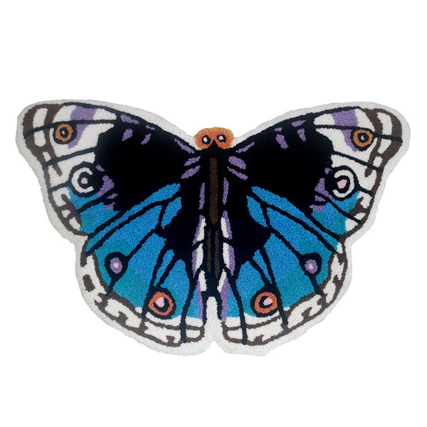 Tapis Tufté Fleur & Papillon Brodé – Rose & Multicolore – Forme Irrégulière