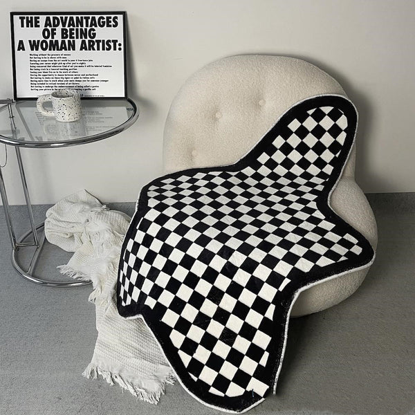 Tapis Forme Étoile Motif Damier Noir & Blanc – Chambre & Salon