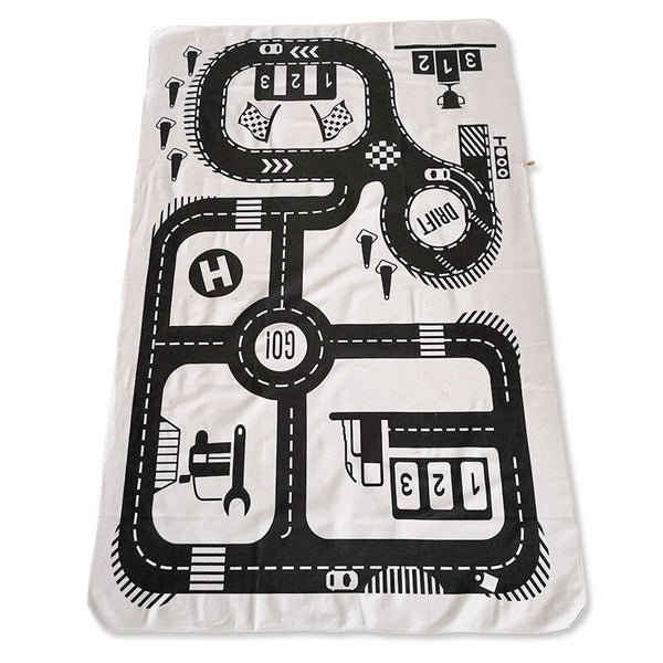 Tapis de Jeu Circuit Ville Noir & Blanc – Chambre Enfant