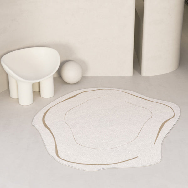 Tapis Forme Irrégulière Crème Contour Doré Style Luxe – Salon & Chambre