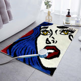 Tapis Tufté Pop Art Visage Femme – Bleu & Rouge – Salon Design 2
