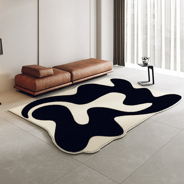 Tapis Rectangulaire Velours Motif Vague Noir & Blanc – Salon