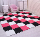 Tapis Puzzle Mousse Assemblable Enfant Noir Rose Sécurisé 2
