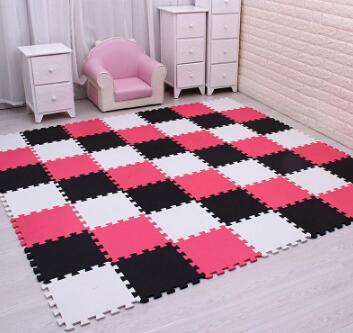 Tapis Puzzle Mousse Assemblable Enfant Noir Rose Sécurisé
