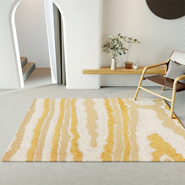 Tapis Rectangulaire Moderne Motif Vagues Dorées – Grand Salon