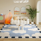 Tapis Rectangulaire Imitation Cachemire Motif Nuages & Damier – Salon & Chambre 2