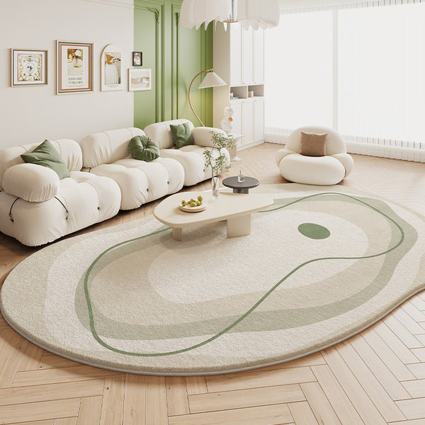 Tapis Irrégulier Luxe – Forme Organique Douce Beige & Vert | Salon Chambre