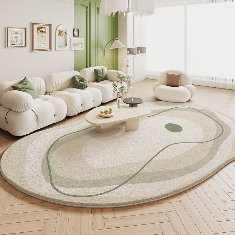 Tapis Irrégulier Luxe – Forme Organique Douce Beige & Vert | Salon Chambre — Tapinna®
