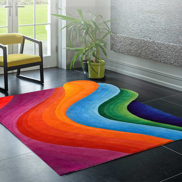 Tapis Forme Irrégulière Laine Vagues Multicolores – Salon & Chambre