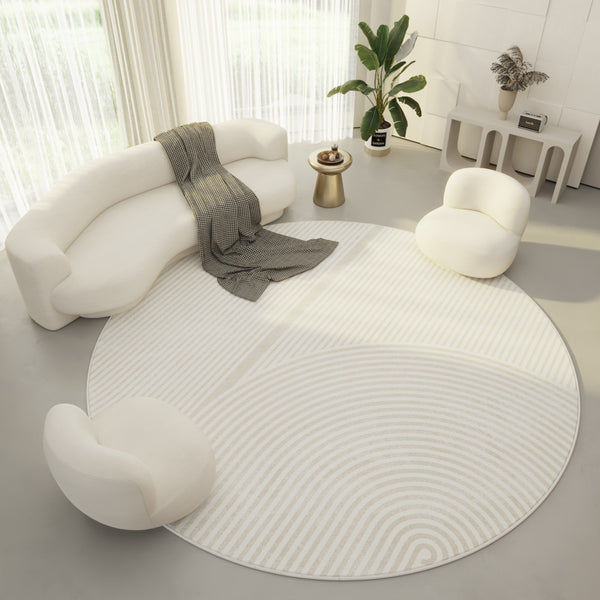 Tapis Rond Velours Crème Relief Anneaux – Salon & Chambre