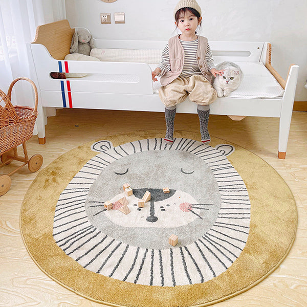 Tapis Rond Chambre Enfant Motif Lion Cartoon