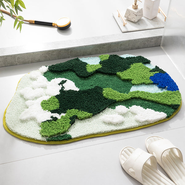 Tapis Irrégulier Végétal Vert – Forme Organique – Salon & Chambre