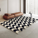 Tapis Rectangulaire Velours Motif Vague Noir & Blanc – Salon 6