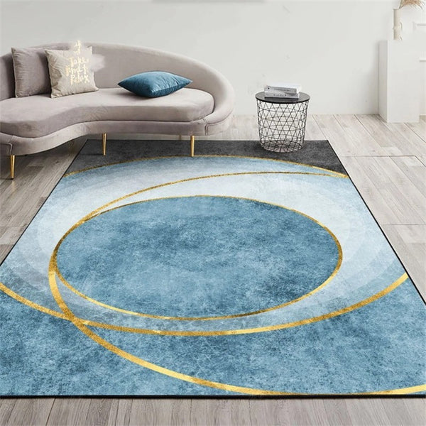 Tapis Nordique Luxe – Motif Géométrique Cercle Bleu & Gris | Salon Chambre
