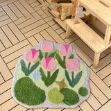 Tapis Rond Touffeté – Motif Tulipes Rose & Vert | Chambre Enfant Salon 2