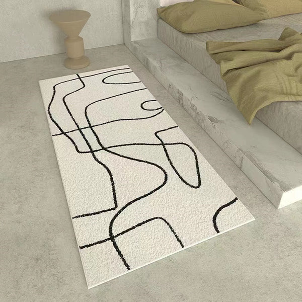 Tapis Lignes Abstraites – Motif Graphique Noir & Crème | Salon Chambre