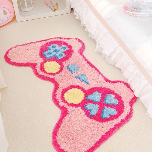 Tapis Forme Manette de Jeu Kawaii Rose – Chambre Enfant & Gamer