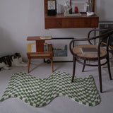 Tapis Touffeté Damier Vert et Noir Forme Irrégulière 2